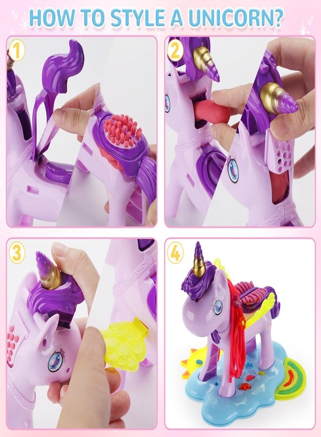 Crelloci Unicorn Color Dough Sets for Kids Ages 4-5, 30 PCS Play Color Dough Tools Kit for Toddlers Ages 3+, Unicorn Hair Salon Creation Dough Toys for Girls Birthday Gifts - Image 3